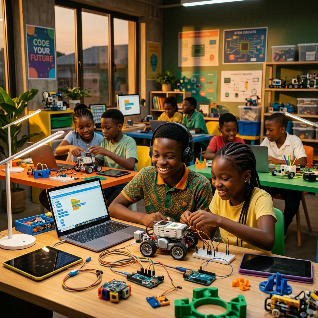 Children working in Tlab STEM Hub
